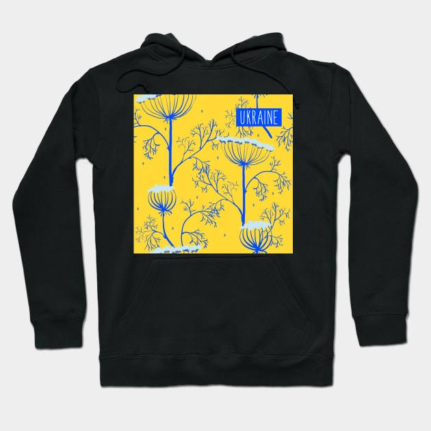 ornament of dill plants in the colors of the Ukrainian national flag. Hoodie by Olga Berlet